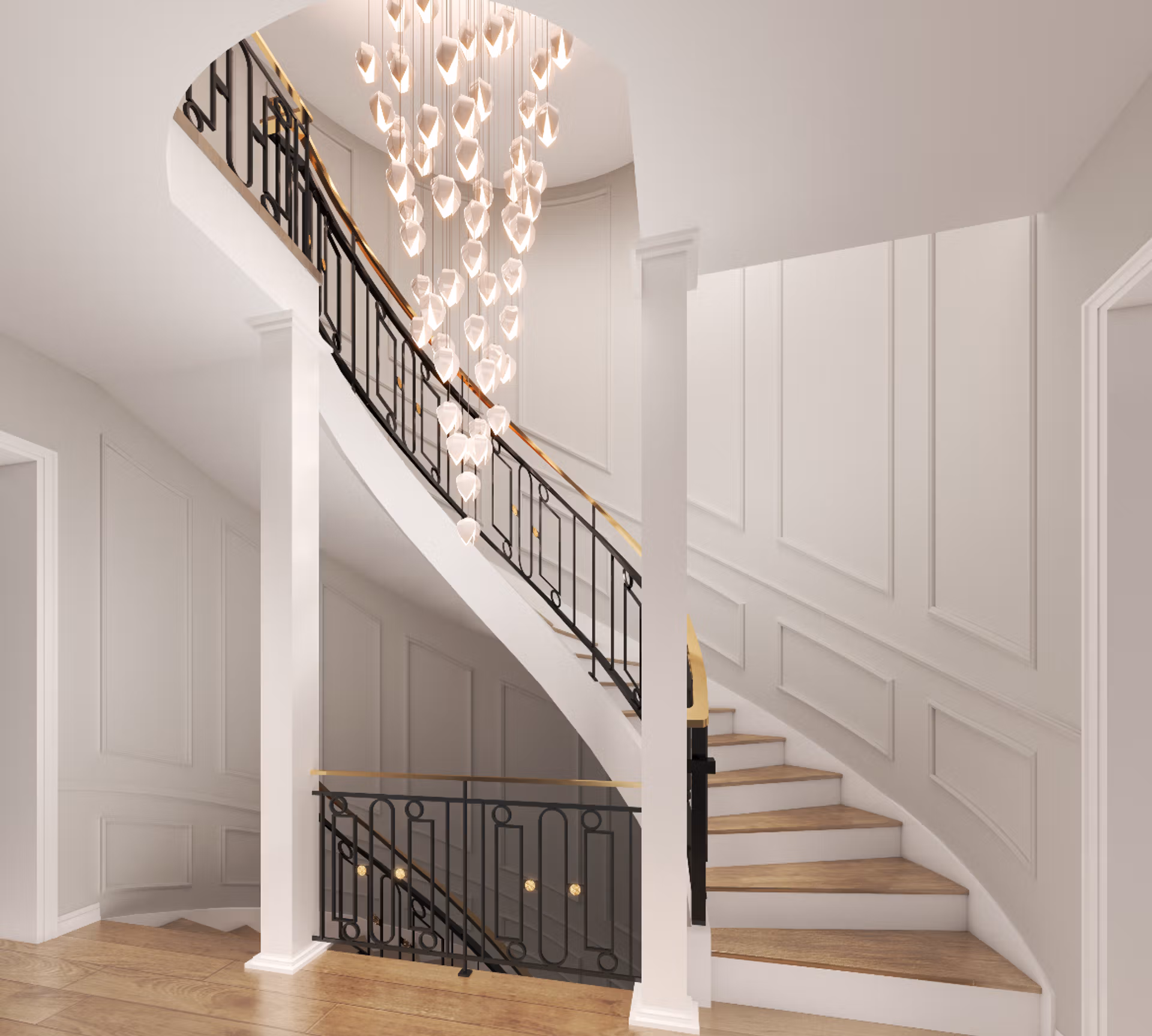 Staircase and foyer rendering at Monteverdi Estates