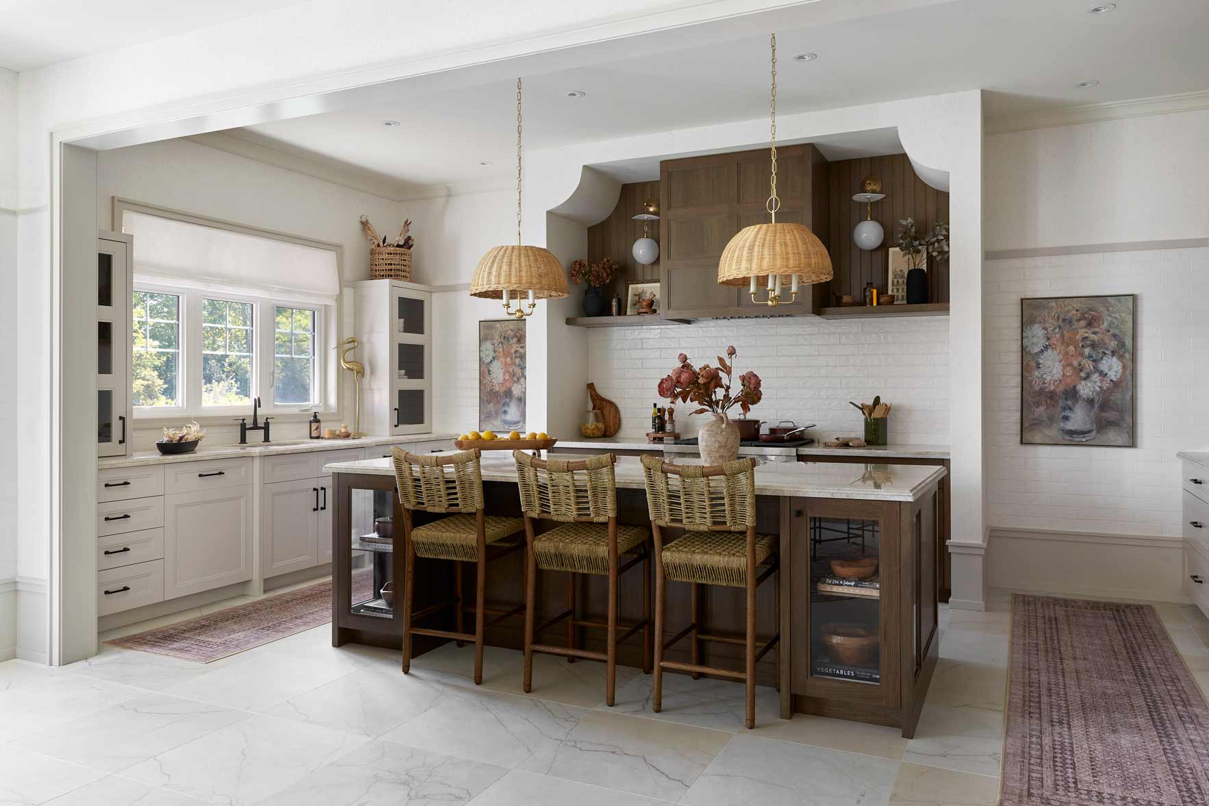 Warm kitchen with walnut island in a Worthington estate home