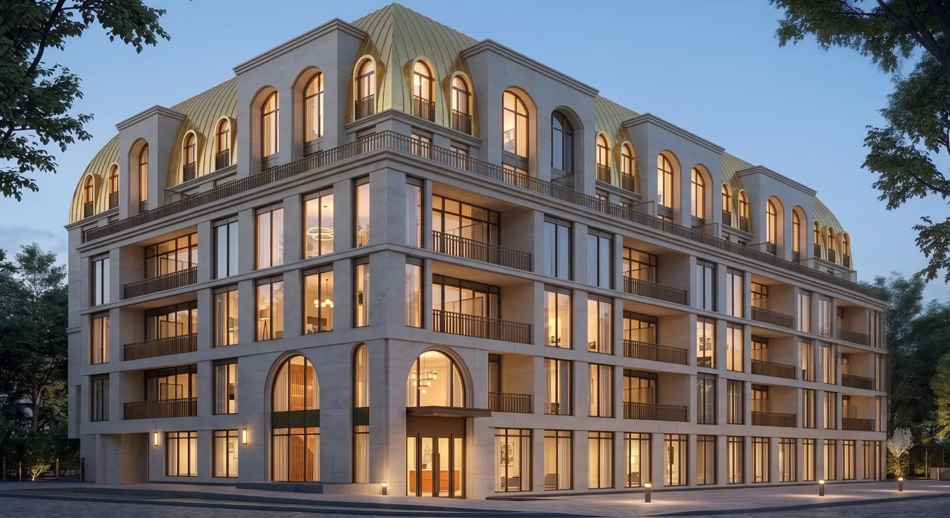 The Bridle Path residences at dusk