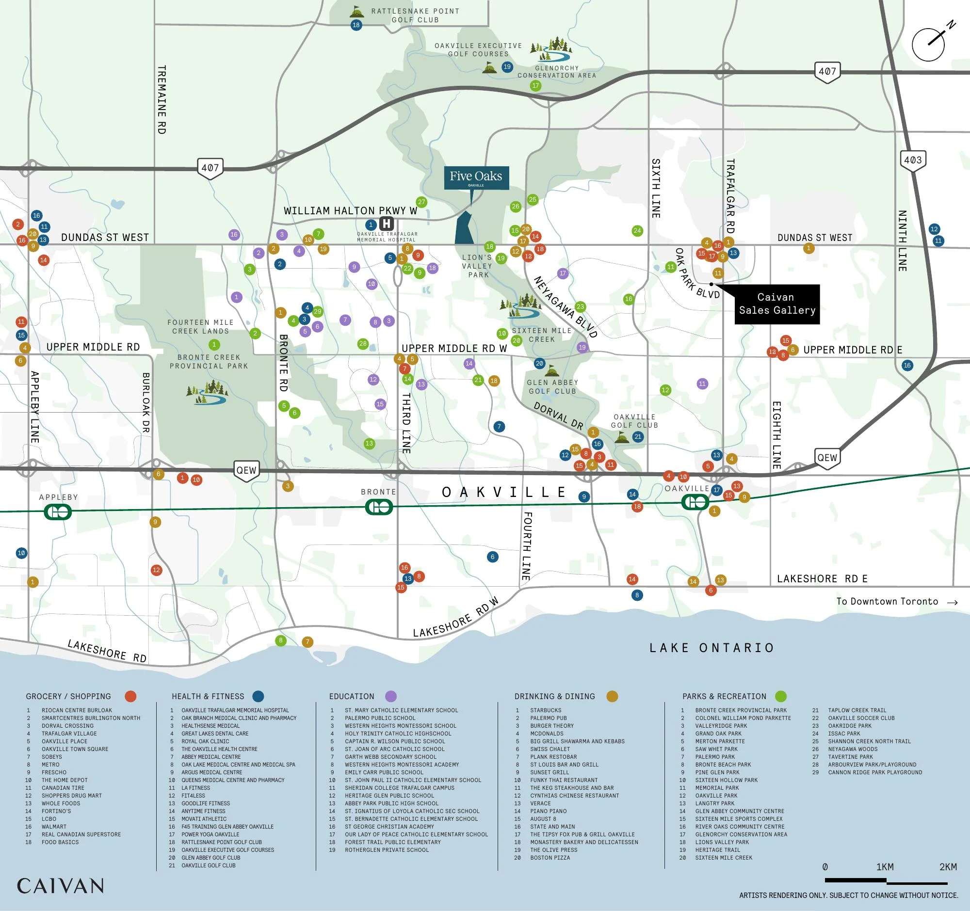 Five Oaks amenity map of Oakville