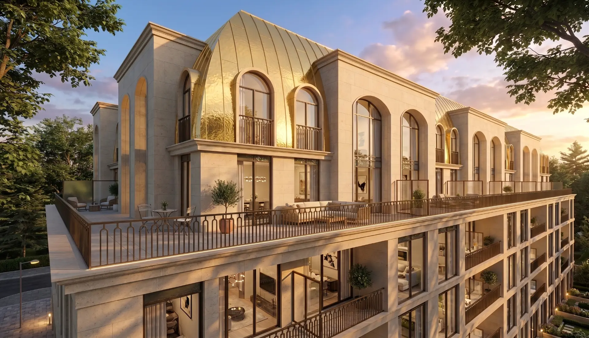 Upper terrace and arched windows