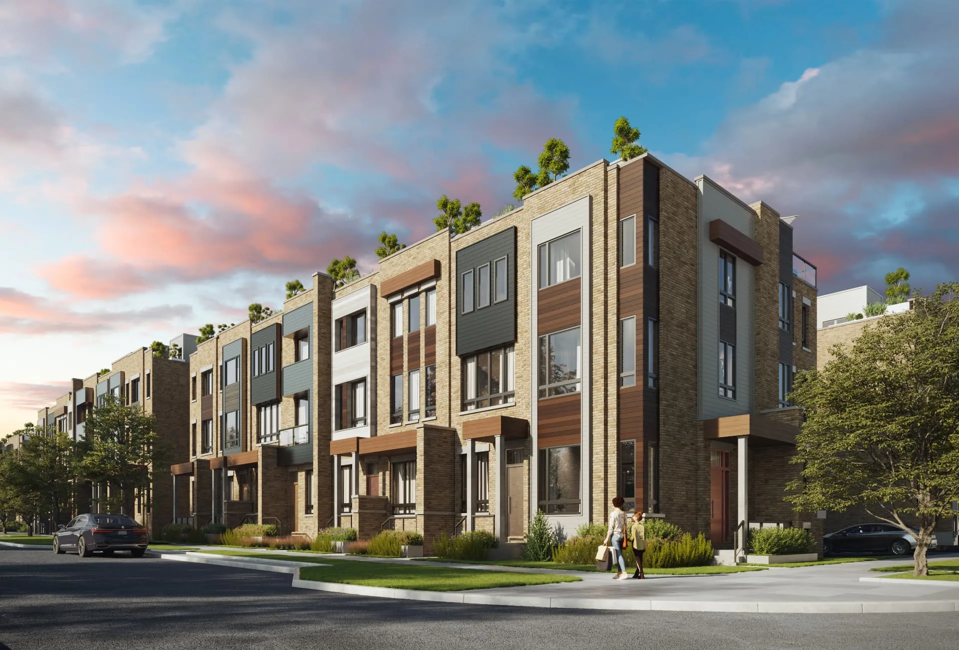 Townhomes at Crosstown streetscape by Aspen Ridge Homes