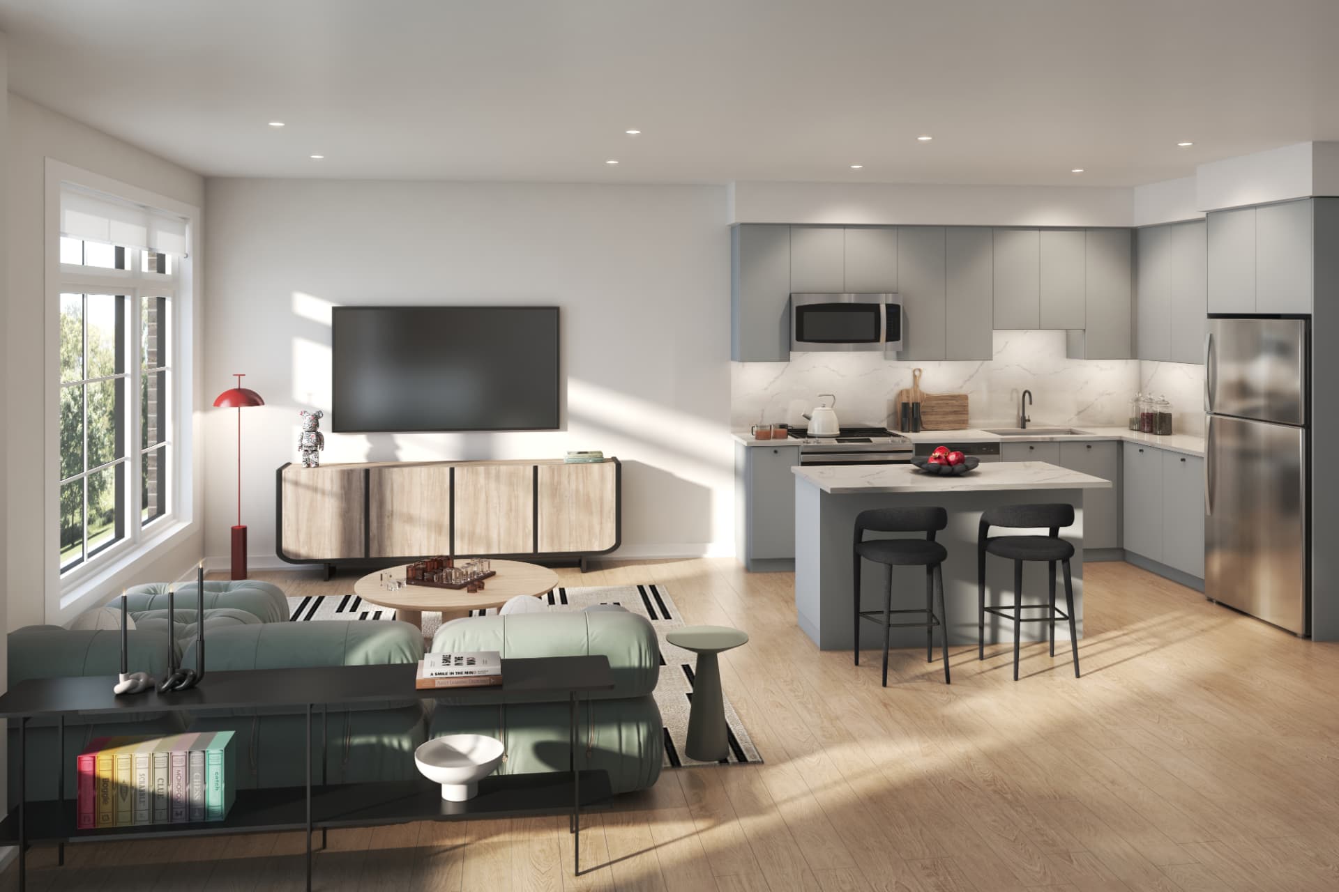 Brooklin Towns 2.0 U-1280 family room and kitchen — artist's concept