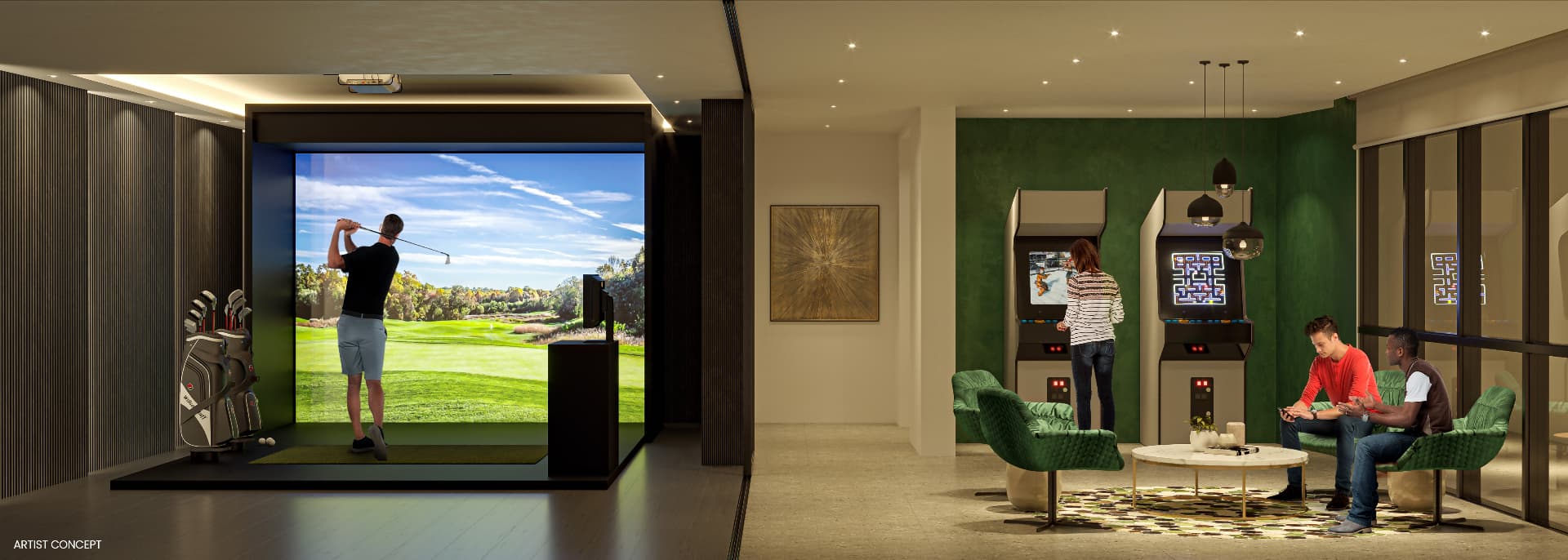 Golf simulator & arcade elevation, VuPoint Tower 2