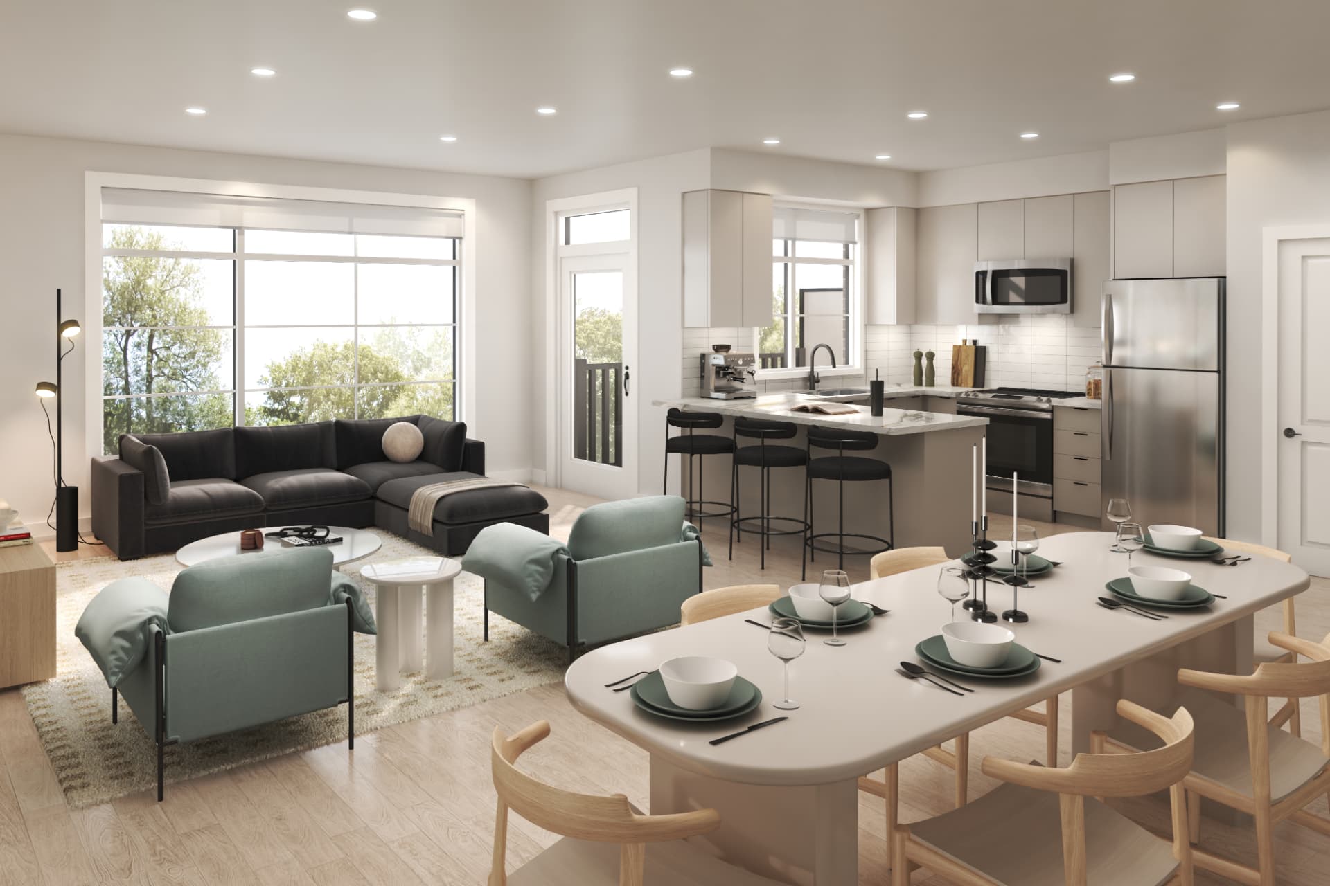 Brooklin Towns 2.0 U-1143 kitchen, dining and living room — artist's concept