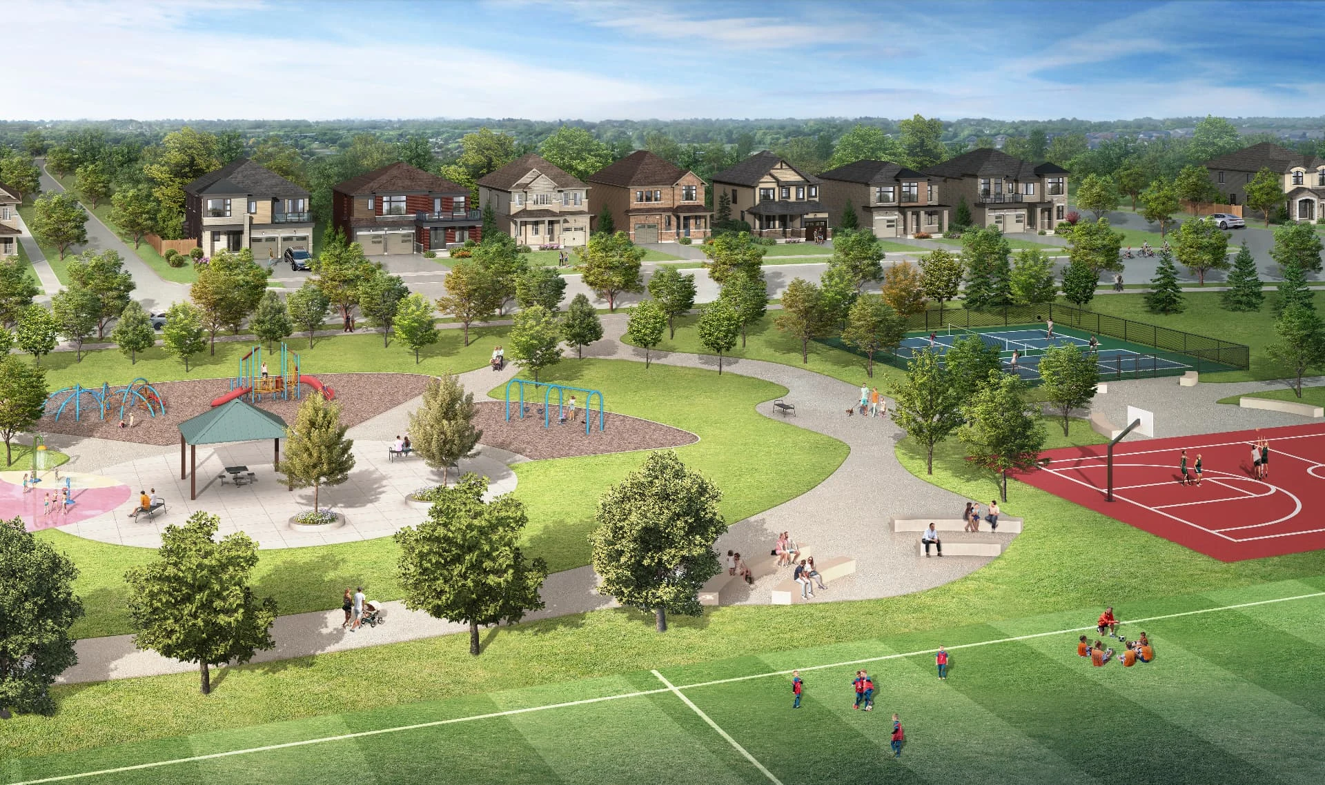 Newbrook park artist’s concept with play spaces and welcoming greenspace