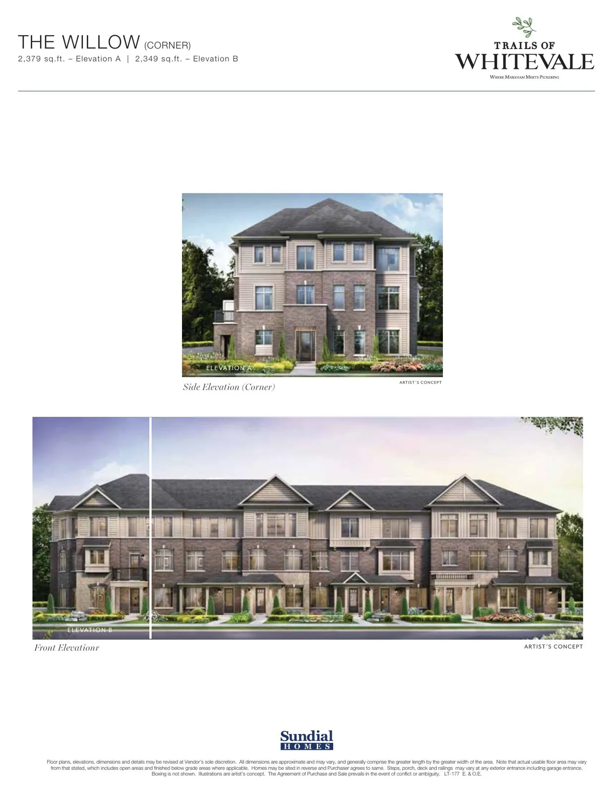 The Willow (Corner) elevations — artist's concept