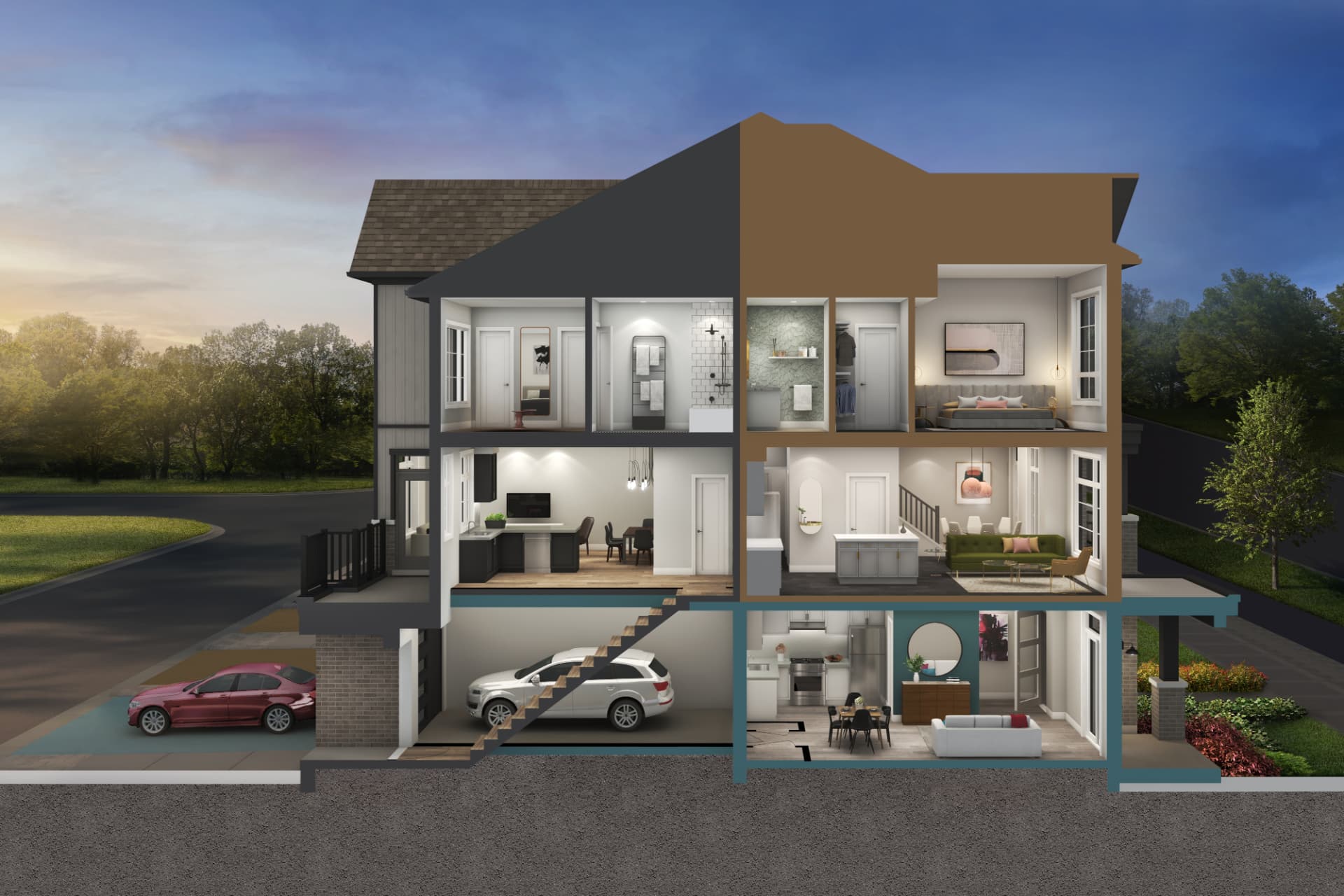 Brooklin Towns 2.0 townhome cutaway view — artist's concept