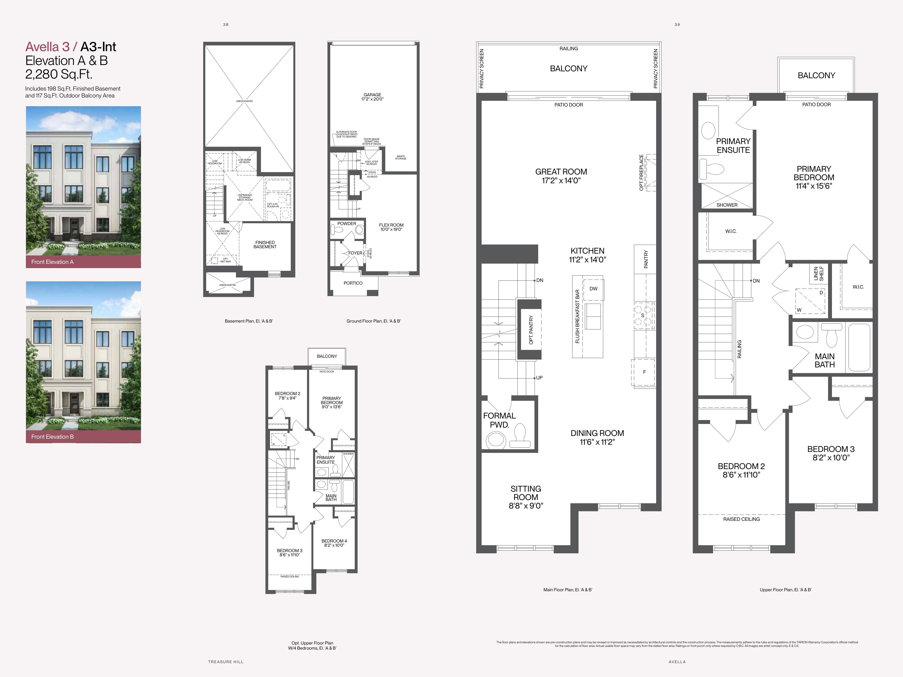Avella 3 A3-Int · Elevation A & B floor plan — Avella by Treasure Hill