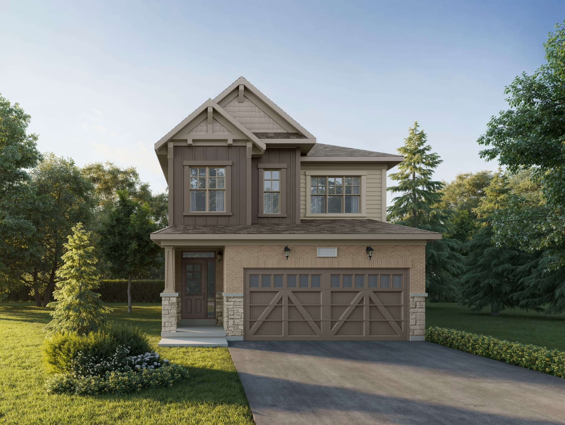 Craftsman elevation on a 32-foot Creekstone detached home in Courtice