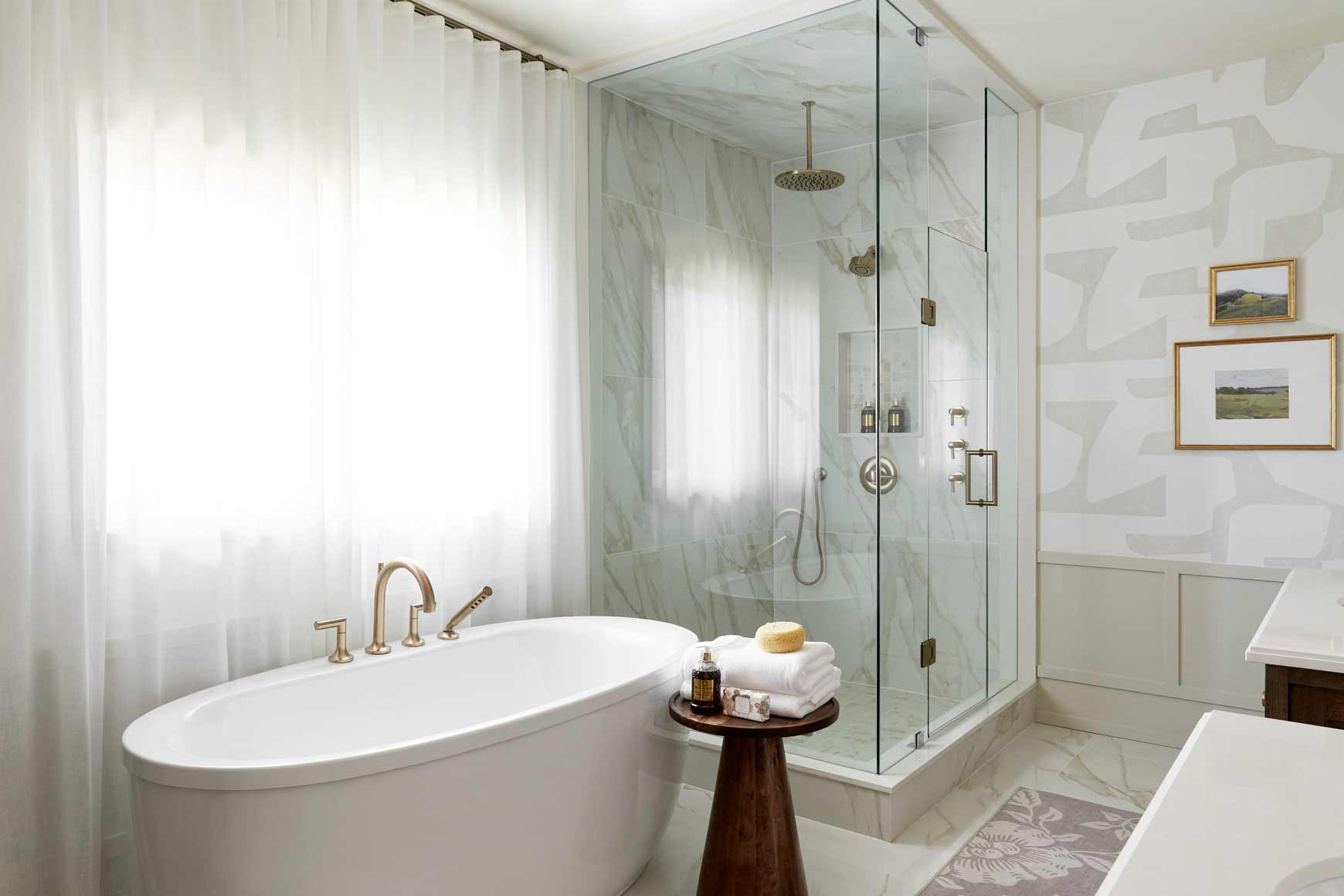 Spa-inspired ensuite with glass shower enclosure at Eversley Estates