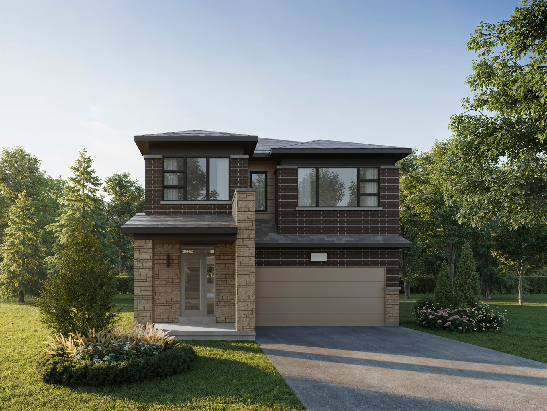 Contemporary West Coast elevation on a 36-foot Creekstone detached home in Courtice