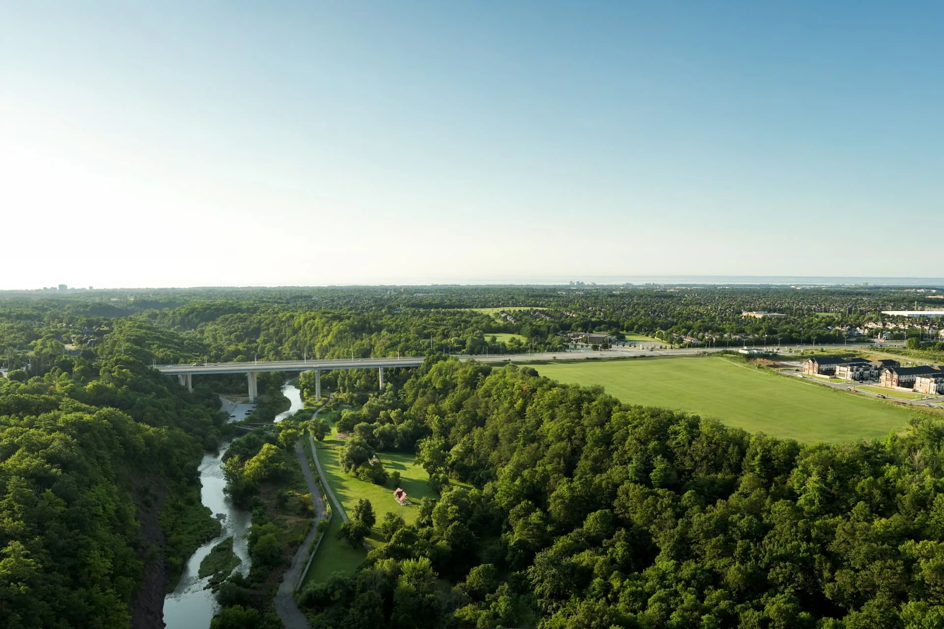 Sixteen Mile Creek and Lions Valley Park from above