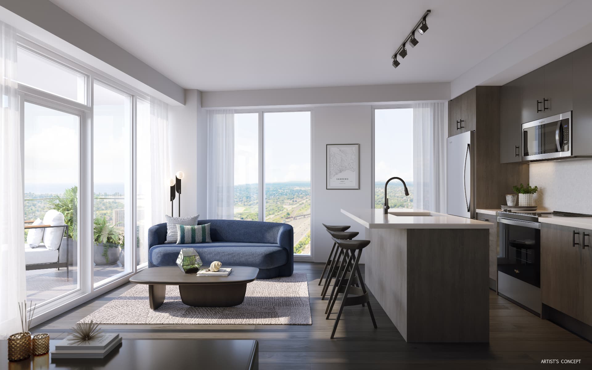 Suite interior — dark finish palette elevation, VuPoint Tower 2