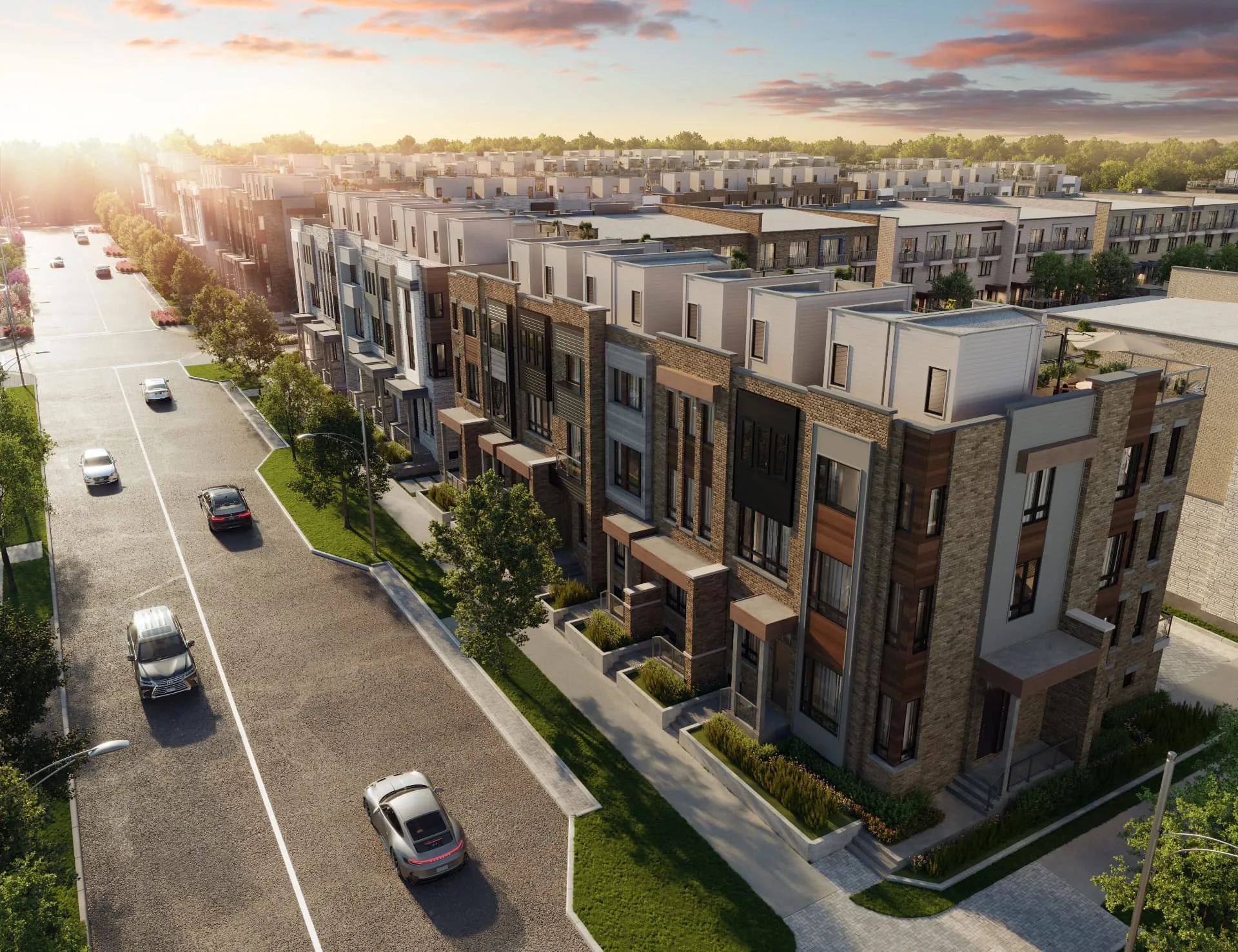 Aerial view of the Townhomes at Crosstown